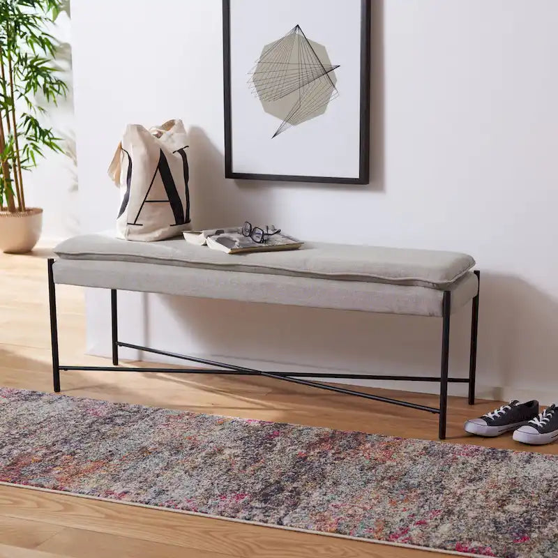 Cushioned X-Bench with Neutral Leather Seat – Minimalist Living Room Bench