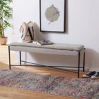 Cushioned X-Bench with Neutral Leather Seat – Minimalist Living Room Bench