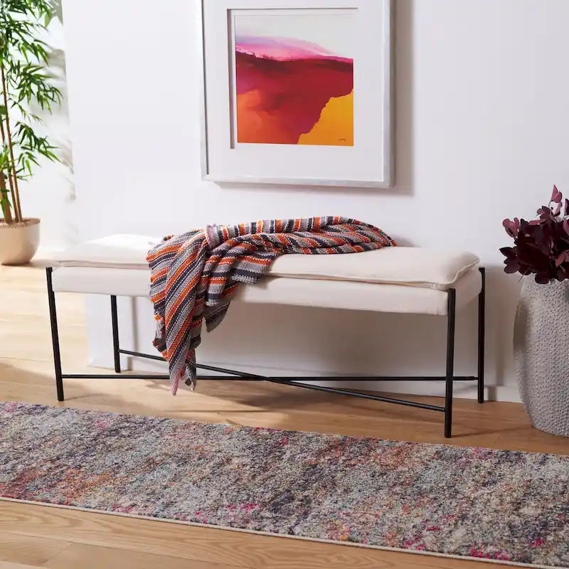 Cushioned X-Bench with Neutral Leather Seat – Minimalist Living Room Bench