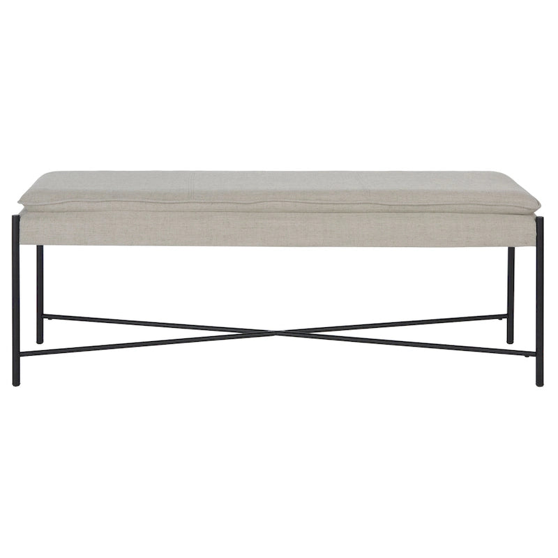 Cushioned X-Bench with Neutral Leather Seat – Minimalist Living Room Bench