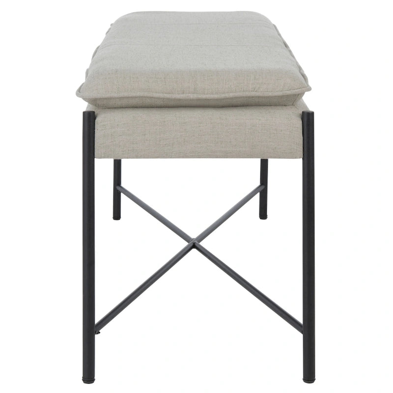 Cushioned X-Bench with Neutral Leather Seat – Minimalist Living Room Bench