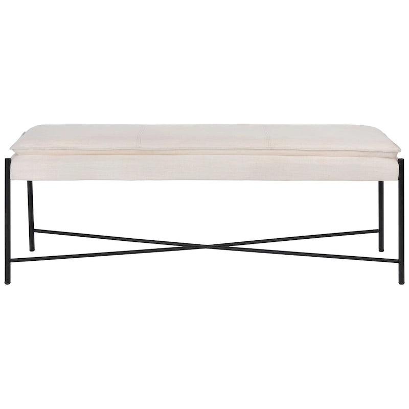 Cushioned X-Bench with Neutral Leather Seat – Minimalist Living Room Bench