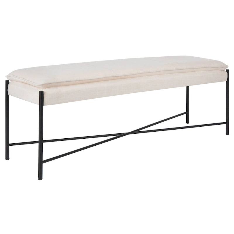 Cushioned X-Bench with Neutral Leather Seat – Minimalist Living Room Bench