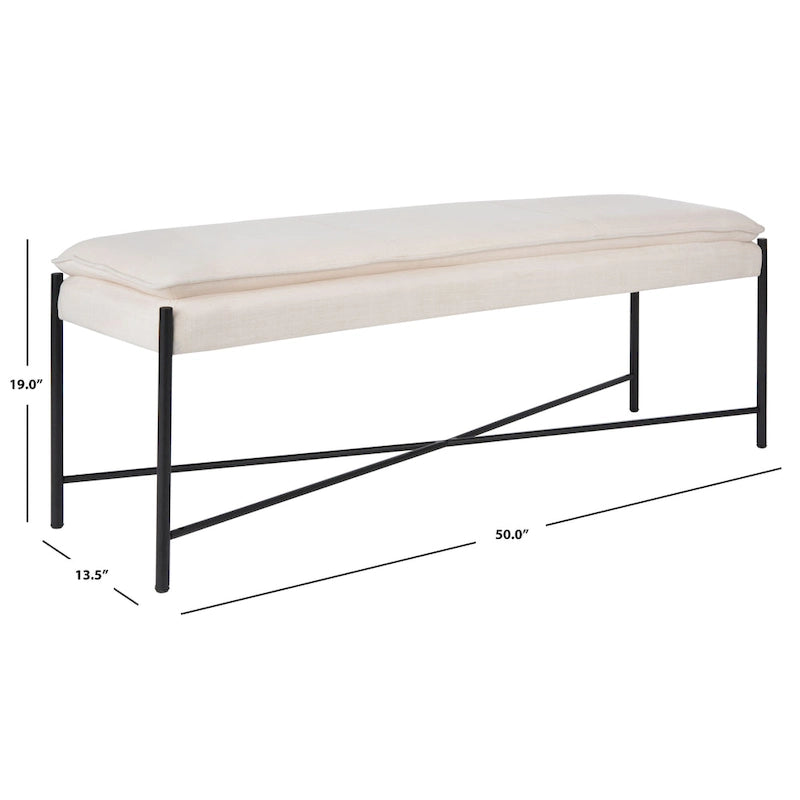 Cushioned X-Bench with Neutral Leather Seat – Minimalist Living Room Bench