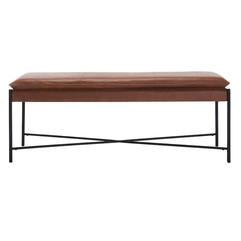 Cushioned X-Bench with Neutral Leather Seat – Minimalist Living Room Bench
