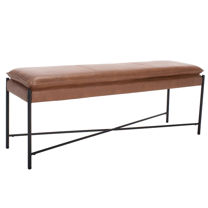 Cushioned X-Bench with Neutral Leather Seat – Minimalist Living Room Bench
