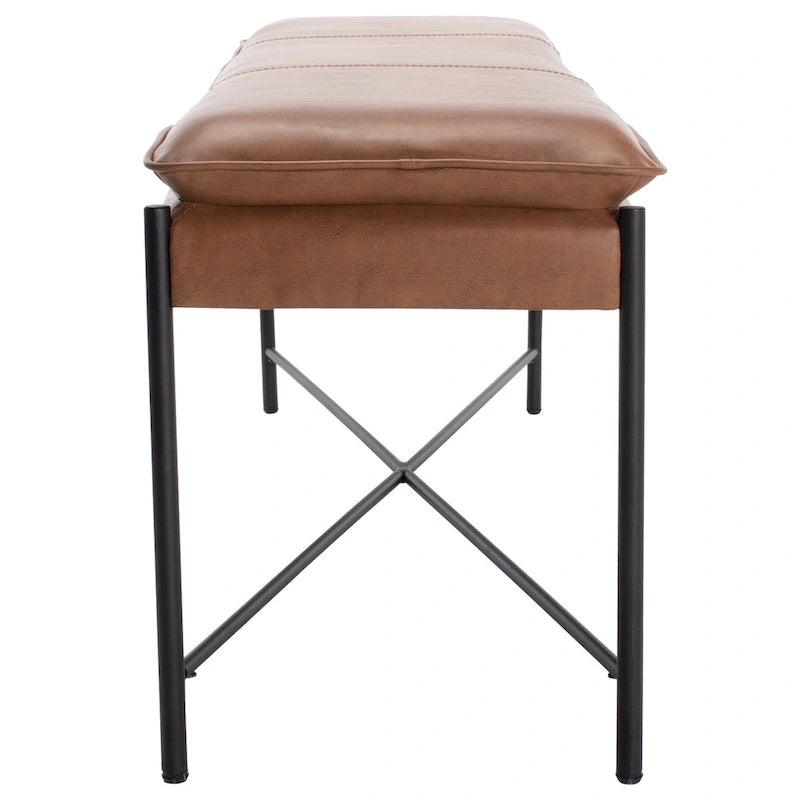 Cushioned X-Bench with Neutral Leather Seat – Minimalist Living Room Bench