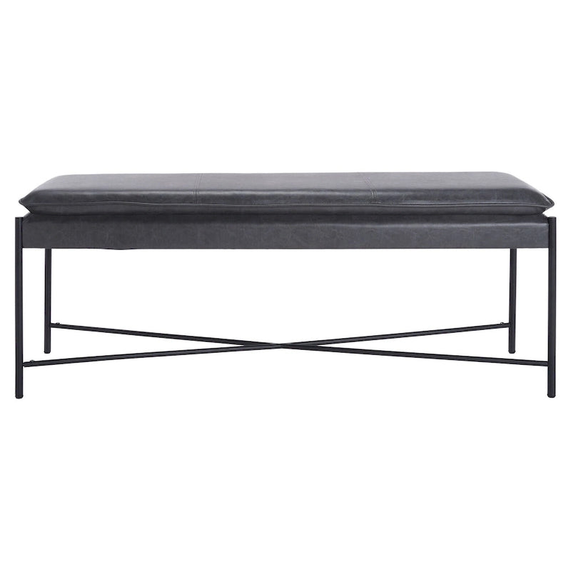 Cushioned X-Bench with Neutral Leather Seat – Minimalist Living Room Bench
