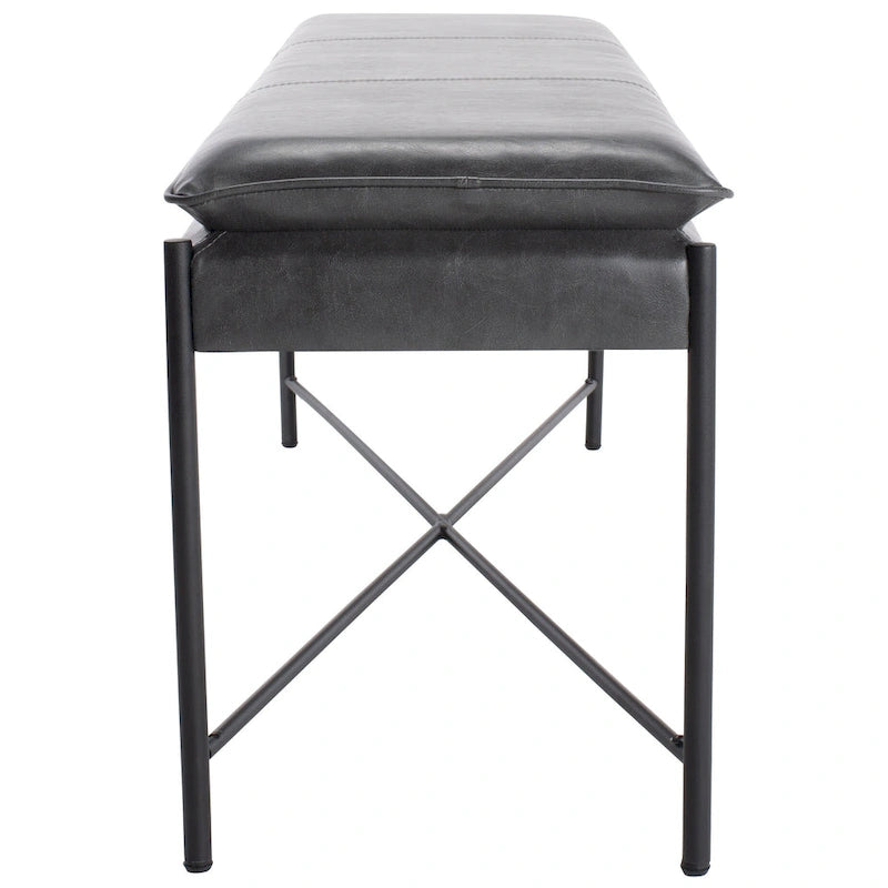 Cushioned X-Bench with Neutral Leather Seat – Minimalist Living Room Bench