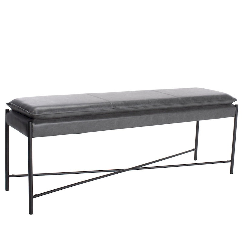 Cushioned X-Bench with Neutral Leather Seat – Minimalist Living Room Bench