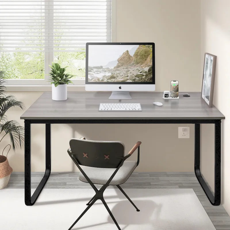 Modern Black Meatal Computer Office Desk Personal With Storage shelves