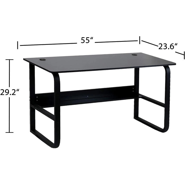 Bureau d'ordinateur moderne en métal noir avec étagères de rangement pour usage personnel