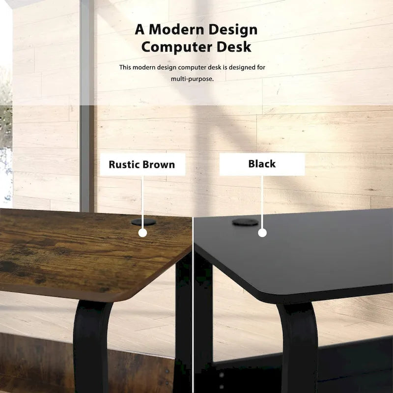 Bureau d'ordinateur moderne en métal noir avec étagères de rangement pour usage personnel