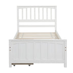 Twin Size Platform Bed with Trundle & 2 Storage Drawers – White Solid Pine