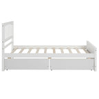 Twin Size Platform Bed with Trundle & 2 Storage Drawers – White Solid Pine