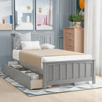 Twin Size Platform Bed with Trundle & 2 Storage Drawers – White Solid Pine