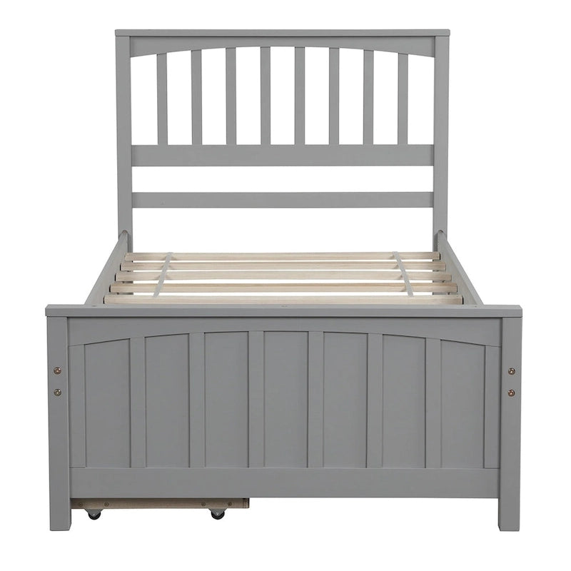 Twin Size Platform Bed with Trundle & 2 Storage Drawers – White Solid Pine