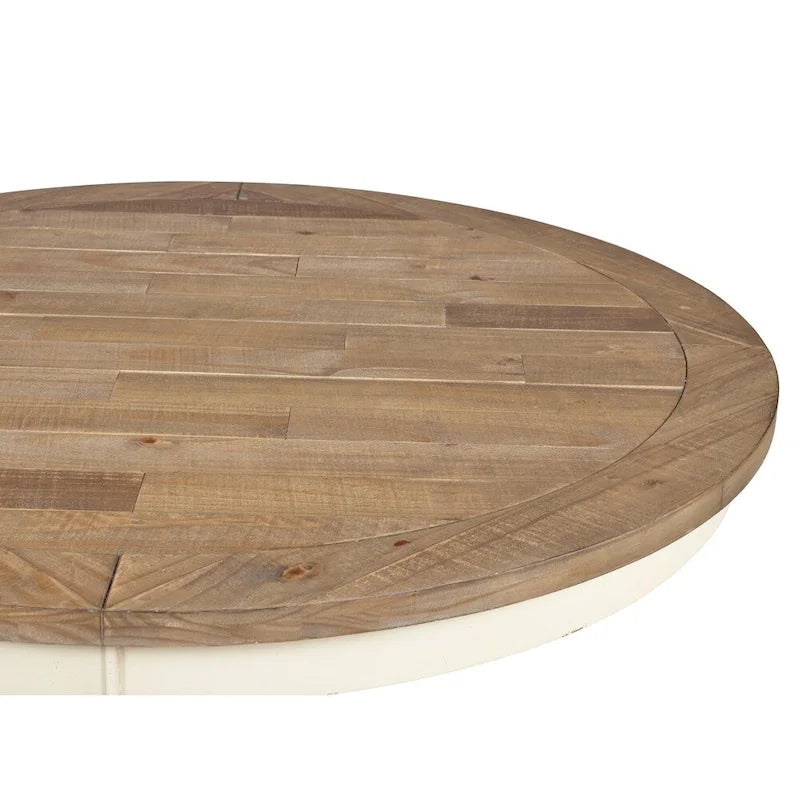 Round Farmhouse Dining Table in Antique White & Distressed Oak – Solid Pine
