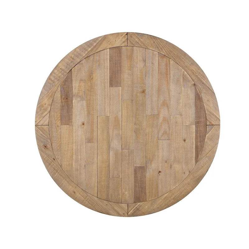 Round Farmhouse Dining Table in Antique White & Distressed Oak – Solid Pine