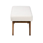 Cream Boucle Upholstered Bench with Boomerang Walnut Legs – Retro Minimalist