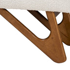Cream Boucle Upholstered Bench with Boomerang Walnut Legs – Retro Minimalist