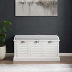 Coastal Entryway Storage Bench with Cushion & Drawer – White Farmhouse Style