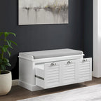 Coastal Entryway Storage Bench with Cushion & Drawer – White Farmhouse Style
