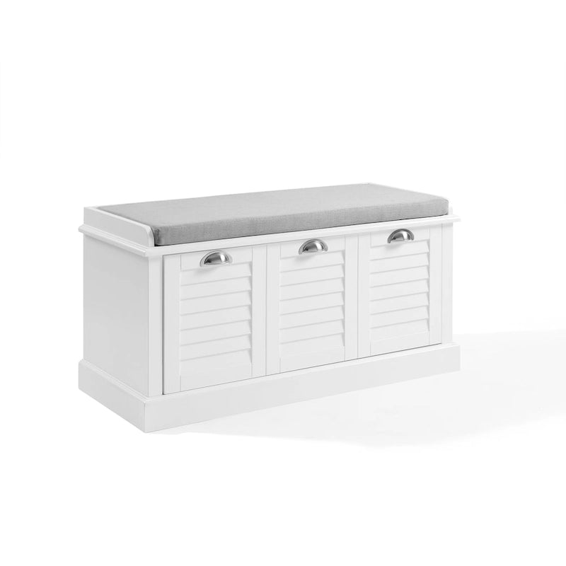 Coastal Entryway Storage Bench with Cushion & Drawer – White Farmhouse Style