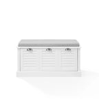 Coastal Entryway Storage Bench with Cushion & Drawer – White Farmhouse Style