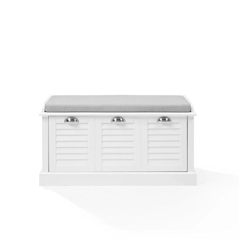 Coastal Entryway Storage Bench with Cushion & Drawer – White Farmhouse Style