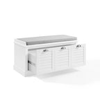 Coastal Entryway Storage Bench with Cushion & Drawer – White Farmhouse Style
