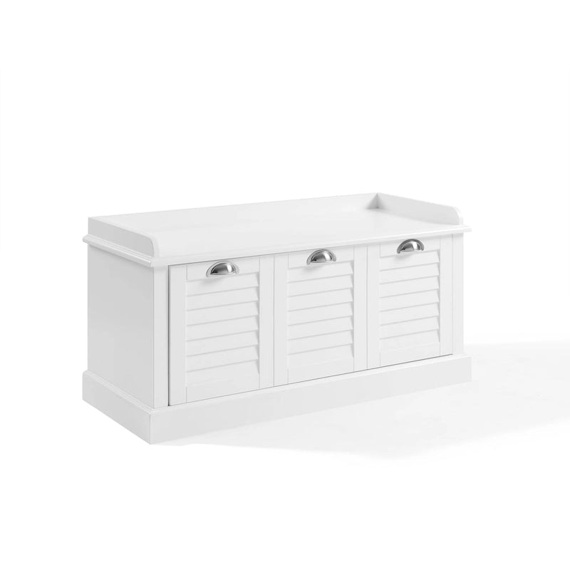 Coastal Entryway Storage Bench with Cushion & Drawer – White Farmhouse Style