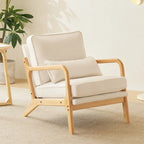 Upholstered Coarse Linen Blend Accent Chair with Wooden Legs and One Pillow