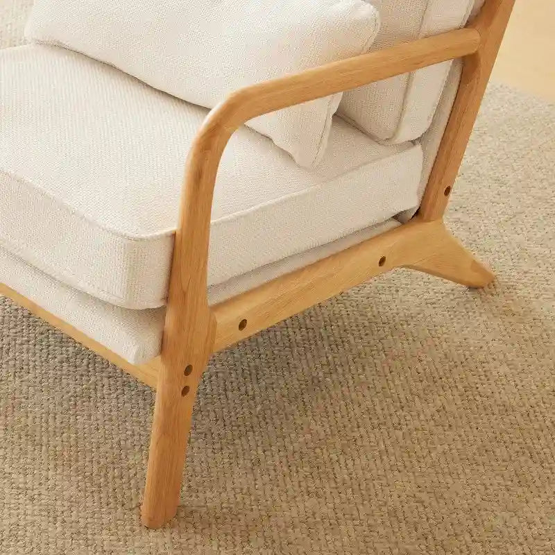 Fauteuil d'appoint rembourré en mélange de lin grossier avec pieds en bois et un oreiller