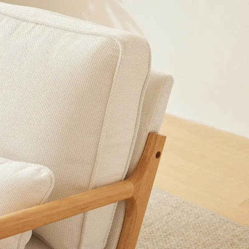Fauteuil d'appoint rembourré en mélange de lin grossier avec pieds en bois et un oreiller