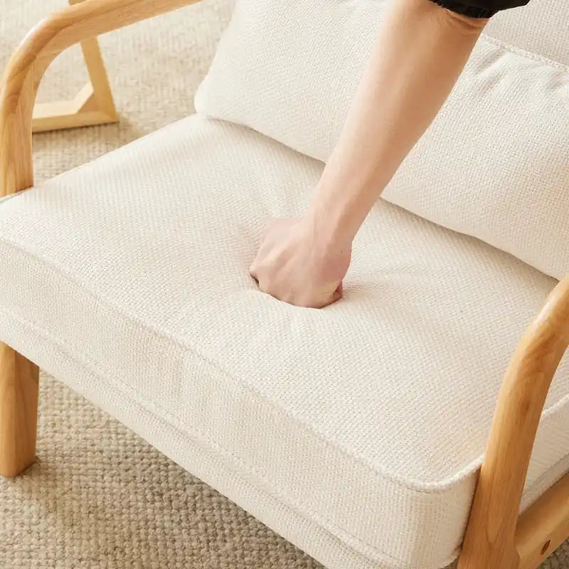 Fauteuil d'appoint rembourré en mélange de lin grossier avec pieds en bois et un oreiller