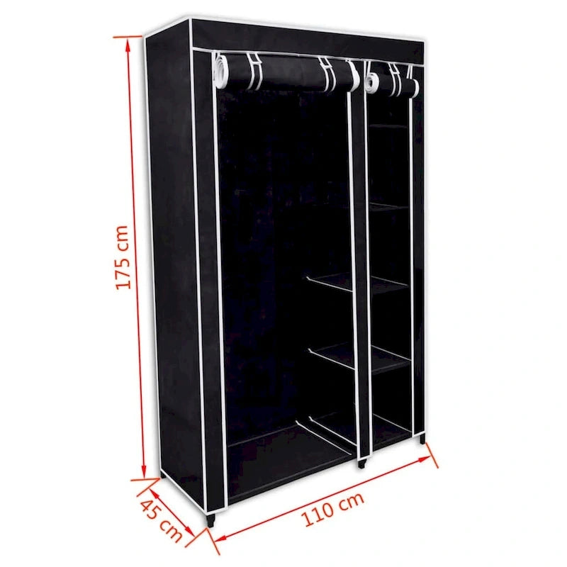 Armoire pliante portable avec porte à glissière – Noire, 43x18x69"