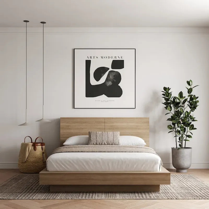Oak Platform Bed with Storage Headboard – 6 Shelves, No Box Spring Needed