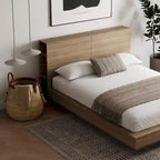 Oak Platform Bed with Storage Headboard – 6 Shelves, No Box Spring Needed
