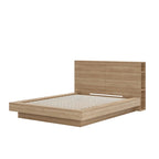 Oak Platform Bed with Storage Headboard – 6 Shelves, No Box Spring Needed