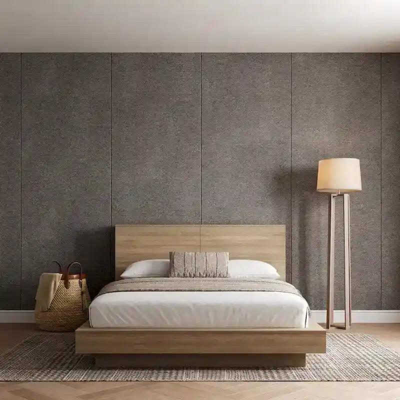 Oak Platform Bed with Storage Headboard – 6 Shelves, No Box Spring Needed