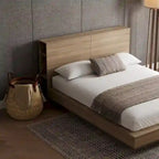 Oak Platform Bed with Storage Headboard – 6 Shelves, No Box Spring Needed