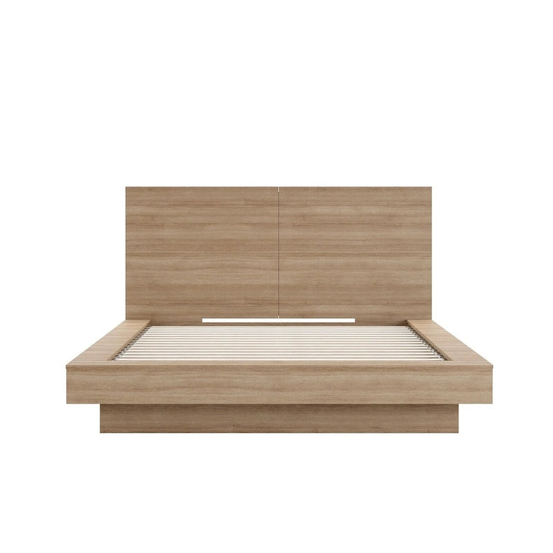 Oak Platform Bed with Storage Headboard – 6 Shelves, No Box Spring Needed