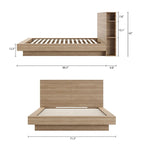 Oak Platform Bed with Storage Headboard – 6 Shelves, No Box Spring Needed