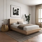 Oak Platform Bed with Storage Headboard – 6 Shelves, No Box Spring Needed