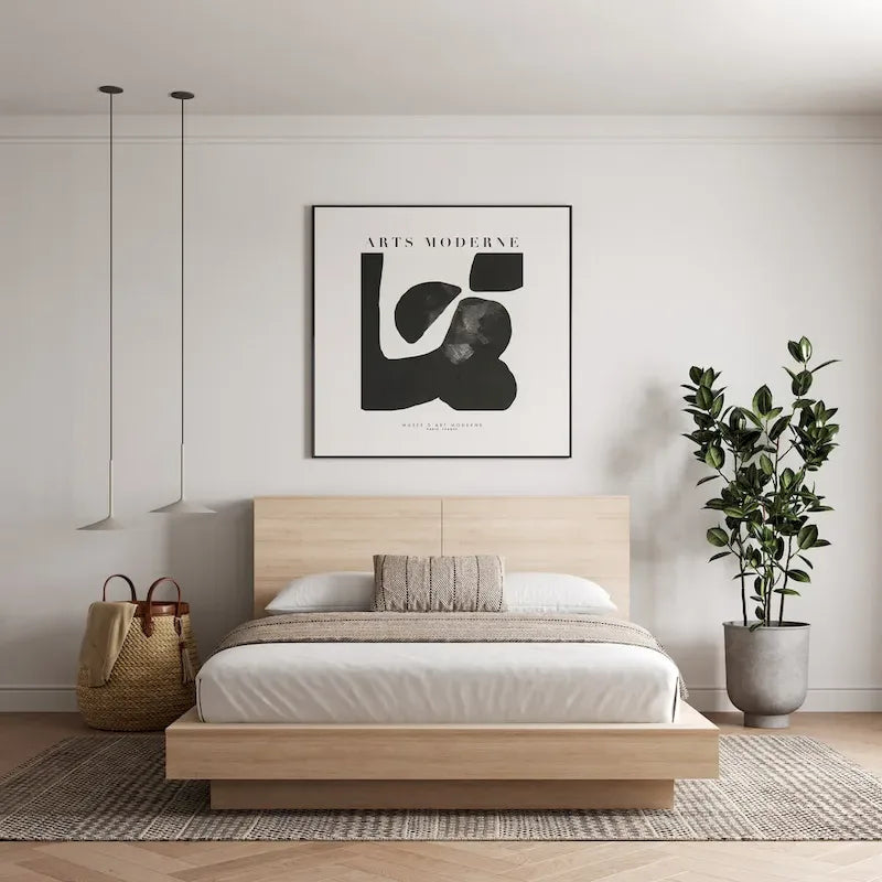 Oak Platform Bed with Storage Headboard – 6 Shelves, No Box Spring Needed