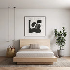 Oak Platform Bed with Storage Headboard – 6 Shelves, No Box Spring Needed
