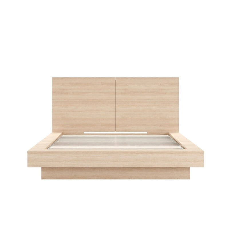 Oak Platform Bed with Storage Headboard – 6 Shelves, No Box Spring Needed