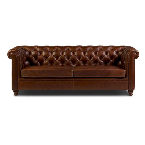 Canapé Chesterfield 221 cm en cuir pleine fleur italien – capitonné diamant