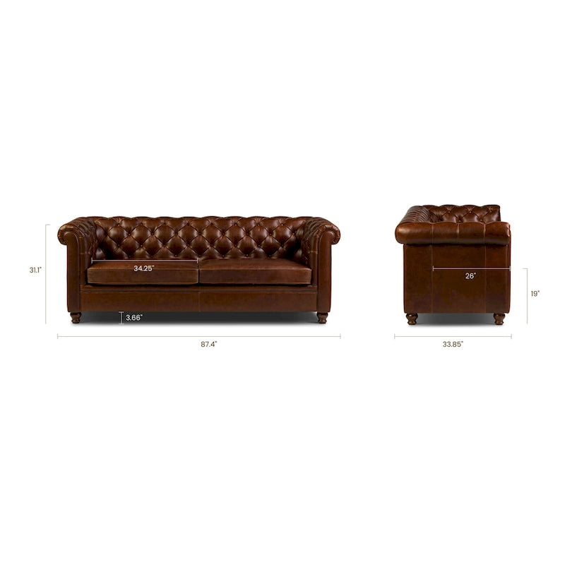 87" Chesterfield Sofa in Full-Grain Italian Leather – Diamond Tufted